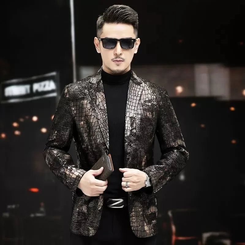 Luxury Mens Genuine Leather Suit Jacket Slim Single Breasted Vintage Sheepskin Blazers Spring Autumn Business Casual Mens Coat