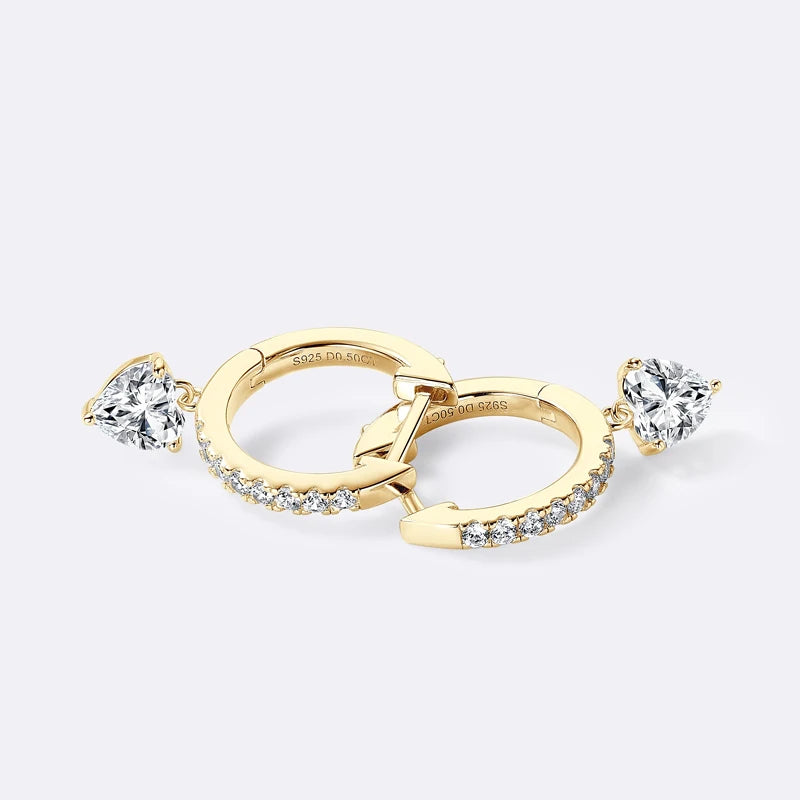 Lnngy 5x5mm Heart Cut Pendant Moissanite Earring 925 Sterling Silver Dangle Earrings For Women Lovers' 2024 Trending Jewelry
