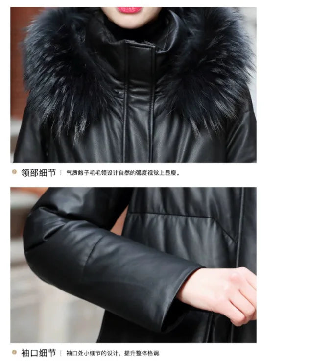 YOLANFAIRY Winter Long Coat Women's Genuine Leather Down Jacket for Women Sheepskin Coats Female Loose Versatile Fur Collar FCY