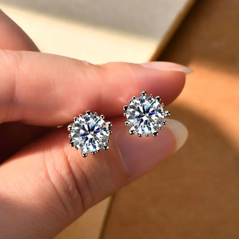 Lnngy Single 2.0ct Moissanite Stud Ear Women 925 Sterling Silver Fashion Earrings For Wedding Engagement Elegant Jewelry Gift