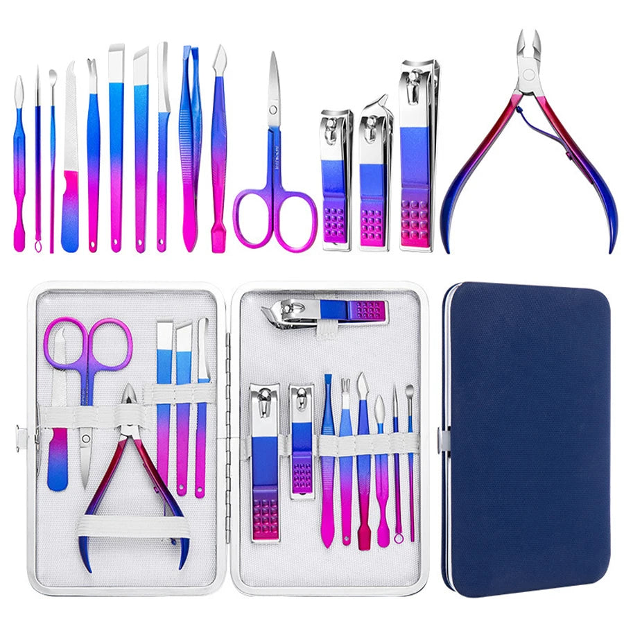 7/10/12/15Pcs Stainless Steel Manicure Kit Nail Clippers Set Manicure Professional Grooming Care Tool Leather Travel Case Luxury