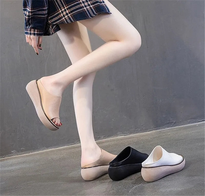 Women’s Genuine Leather Wedge Slippers – Handmade Summer Slides