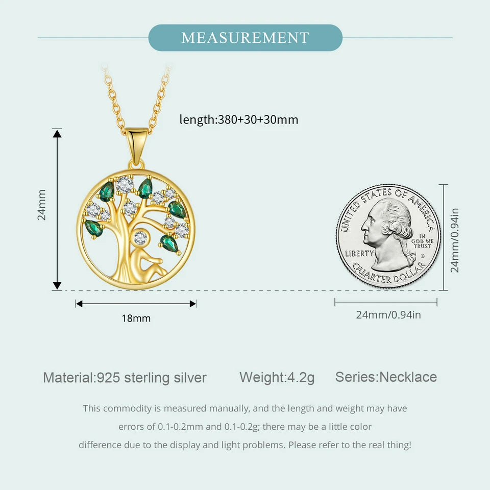 BAMOER 925 Sterling Silver Tree of Life Necklace for Women, 14K Gold Plated Lucky Tree Pendant Necklaces Jewelry for Girlfriend