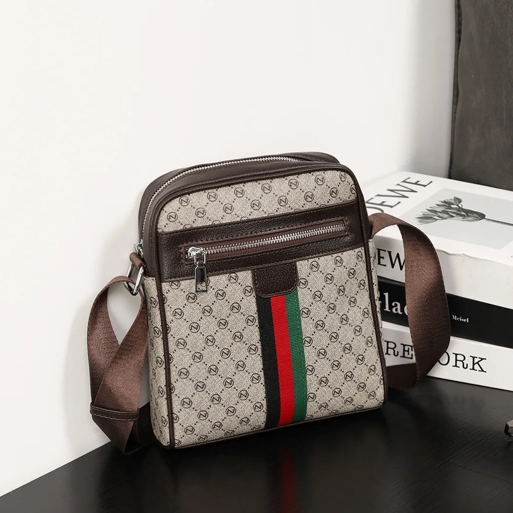 Square Crossbody Bag – Men's Luxury Plaid Letter Print Sling Messenger Bag