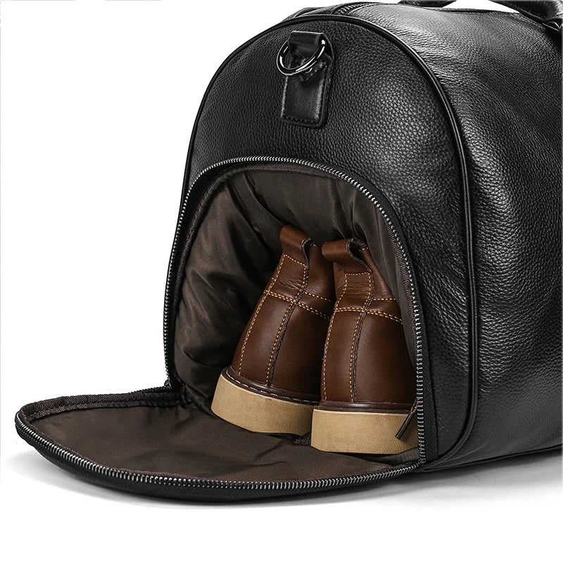 Luxury Genuine Leather Men Women Travel Bag Cow Leather Carry On Luggage Bag Travel Shoulder Bag Male Female Weekend Duffle Bag