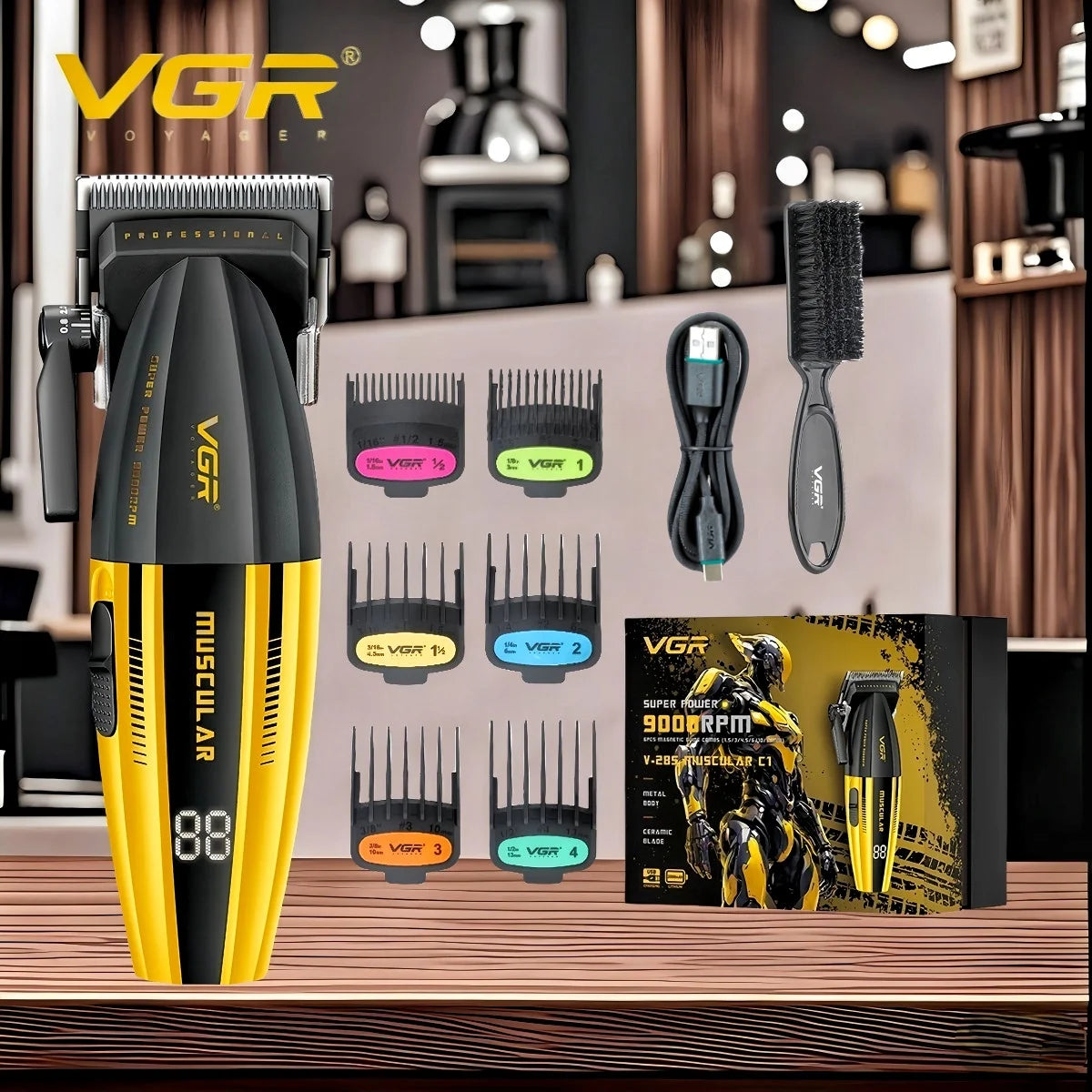 ماكينة قص الشعر الاحترافية VGR Clipper ماكينة قص الشعر الكهربائية 9000 دورة في الدقيقة ماكينة حلاقة لاسلكية للرجال V-285