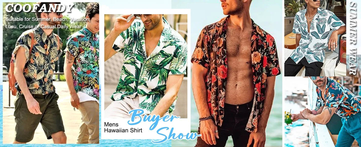 American casual full-print shirt men's Hawaii beach travel vacation short-sleeved shirt handsome casual Japanese style