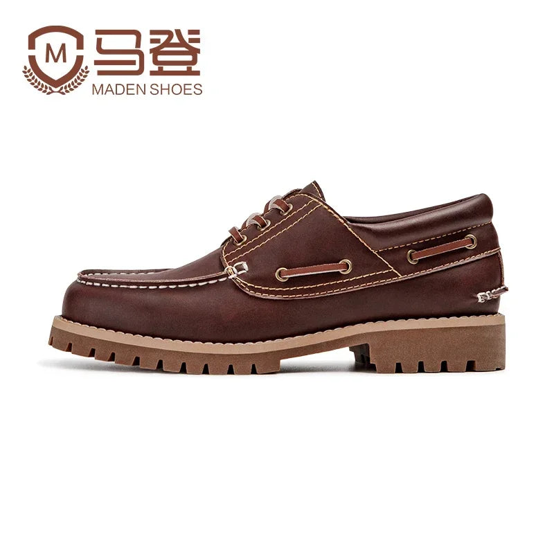 Retro Low-top British Style Work Shoes Casual Leather Breathable Boat Shoes
