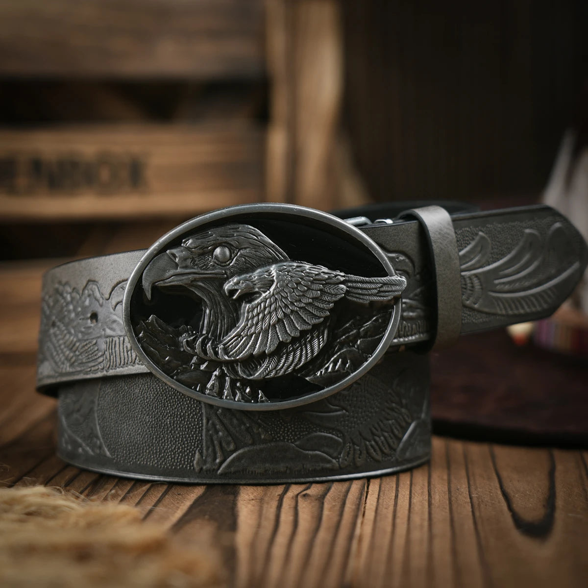 Western Cowboy Leather Buckle Belts eagle Pattern Floral Engraved Buckle Belt for Men