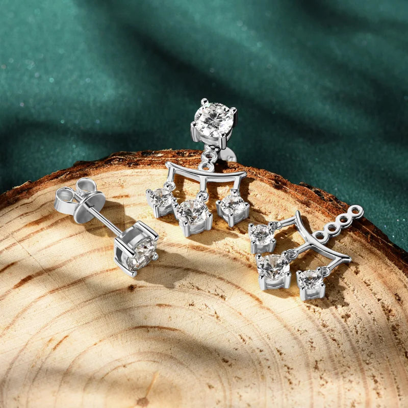 Lnngy Dazzling 5mm 0.5ct Moissanite Earrings For Women 925 Sterling Silver Double Wear Stud Earring Pendientes Plata 925 Jewelry