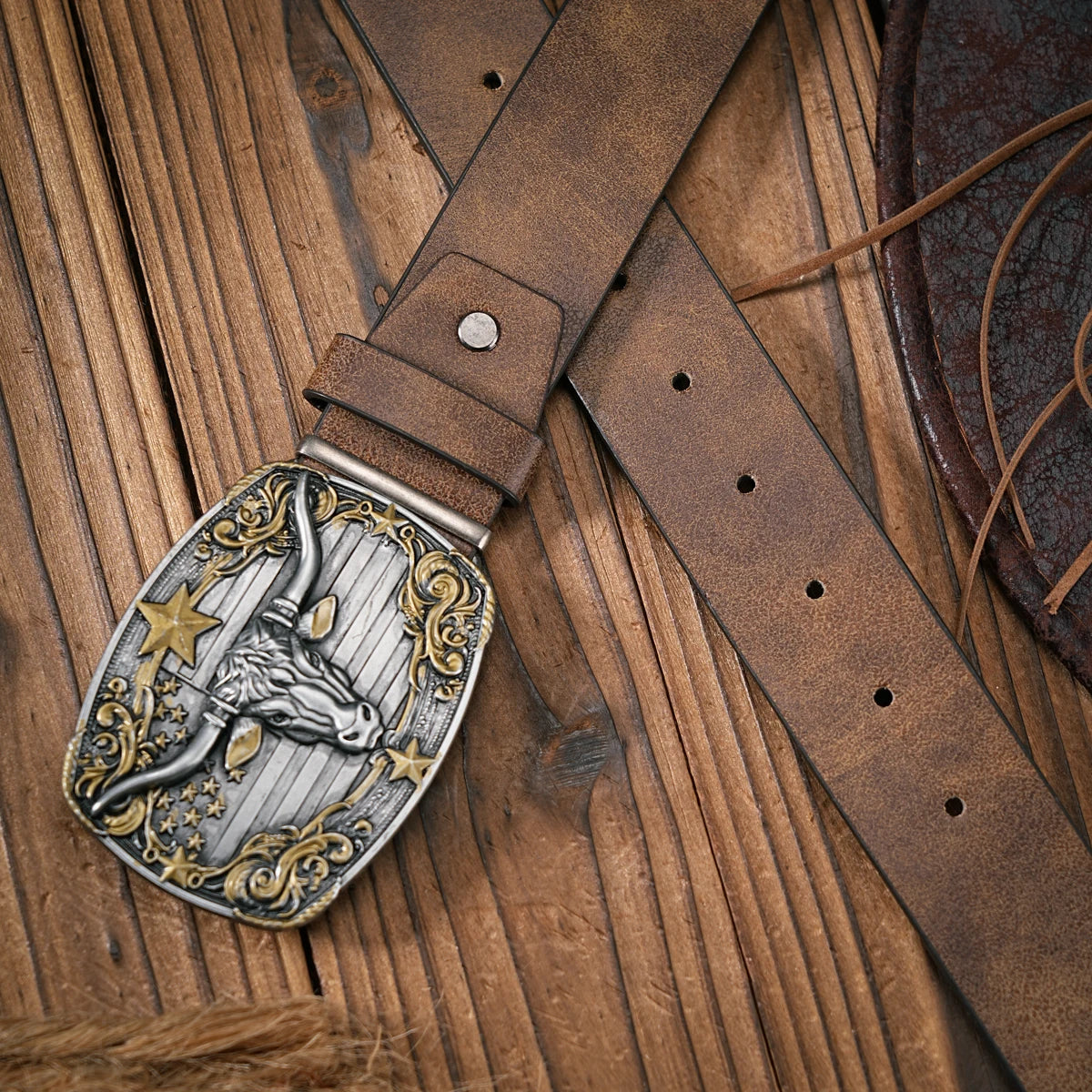 Men - Women - Western Denim - pu leather - Belt - Vintage jeans with floral carved buckle belt