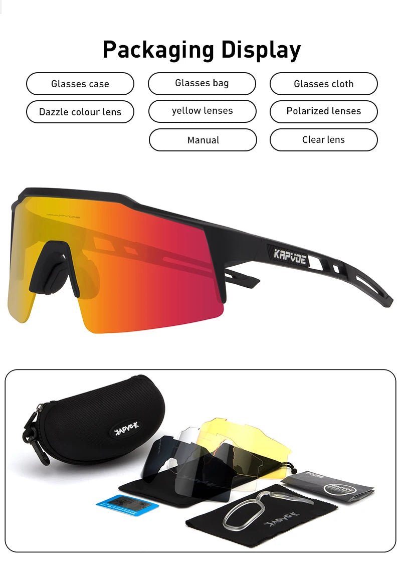 Kapvoe Road Driving Bike Sports Cycling Glasses Running Sunglasses Outdoor Men Woman Bicycle Cycling Mountain UV400 Goggles