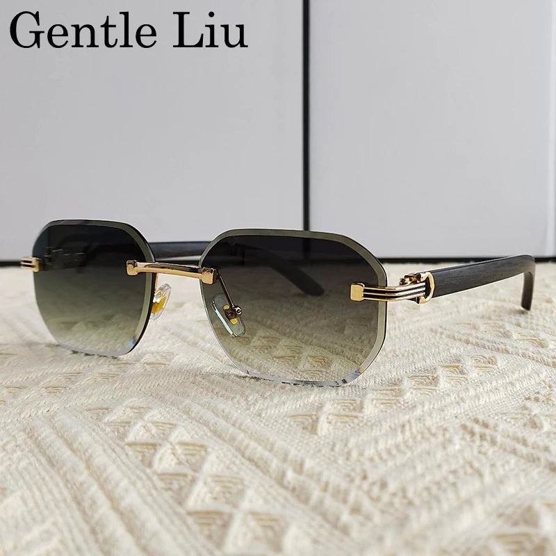 Vintage Square Rimless Sunglasses – 2025 Luxury UV400 Anti-Blue Light Eyewear for Men