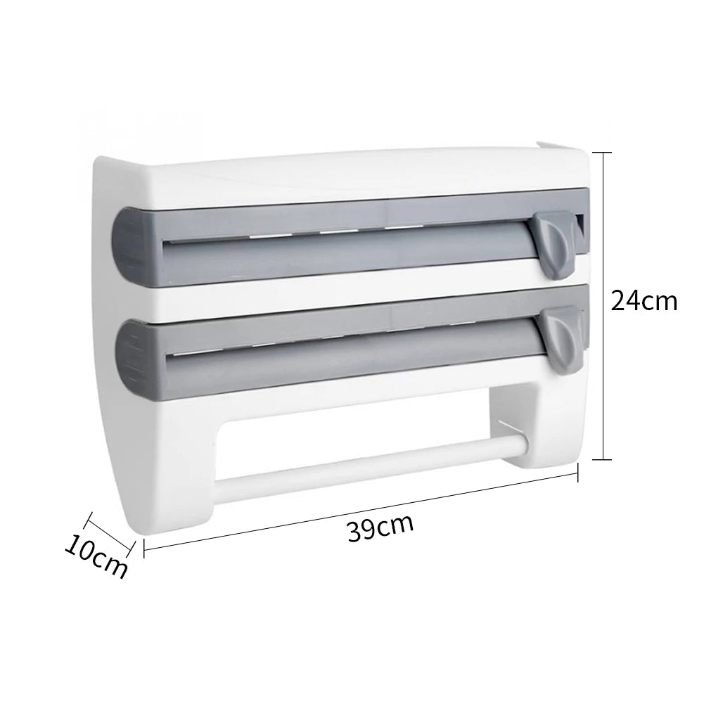 ABS Material Wall Mounted Kitchen Cling Film Dispenser with Cutter, Cling Film Aluminum Foil Roll Holder Paper Towel Holder Grey