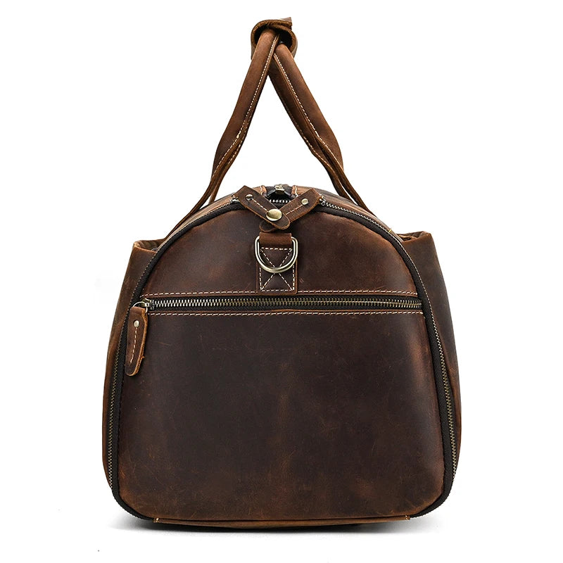 Crazy Horse Leather Folding Suit Bag Man Business Travel Bag With Shoe Pocket Clothes Cover Luggage Duffel Bag Man Bag For Suits