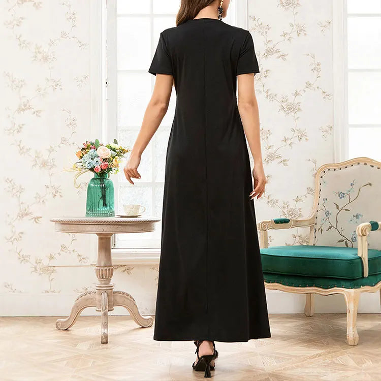 Rafiah Women's Dresses Summer Elegant Fashion 2025 Plain Tassel Short Sleeve V-Neck A Line Midi Vacation Long Dresses