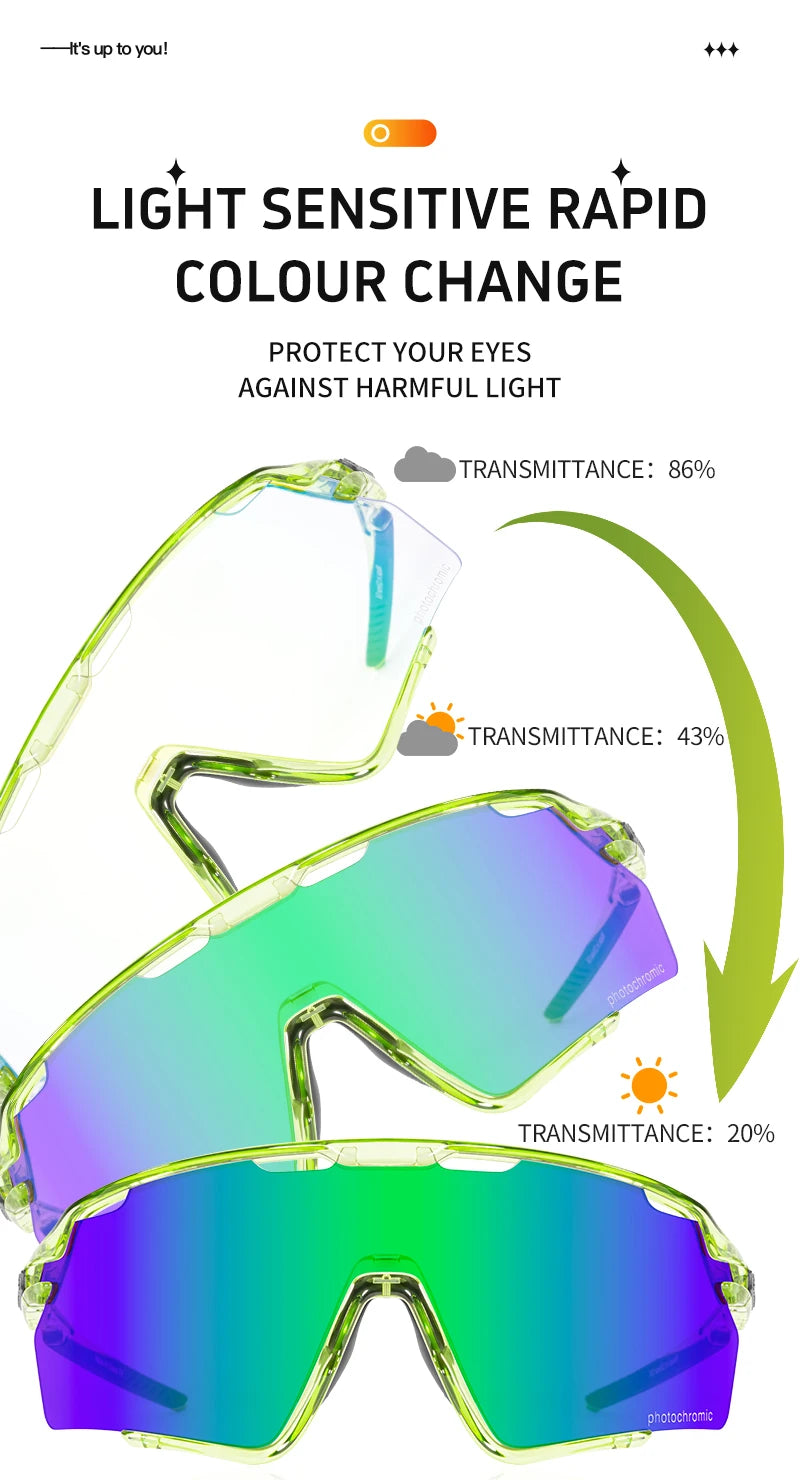 Kapvoe new Outdoor Photochromic Sunglasses Bicycle Cycling Glasses MTB Road Bike Eyewear Women Man Sports Hiking UV400 Goggles