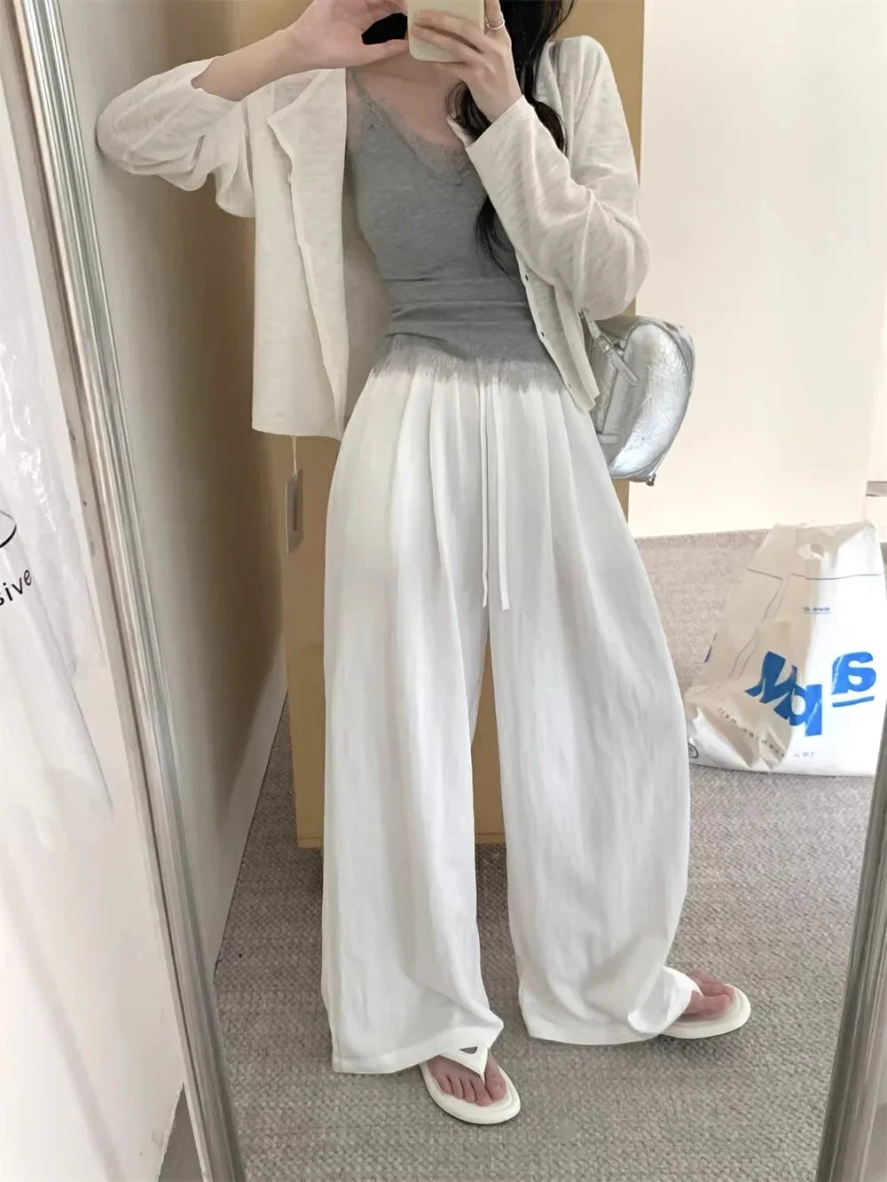 Slimming Wide Leg Cotton Linen Loose Fit Thin High Waist Casual Solid Color Summer Trousers for Women Elegant Drapey Style