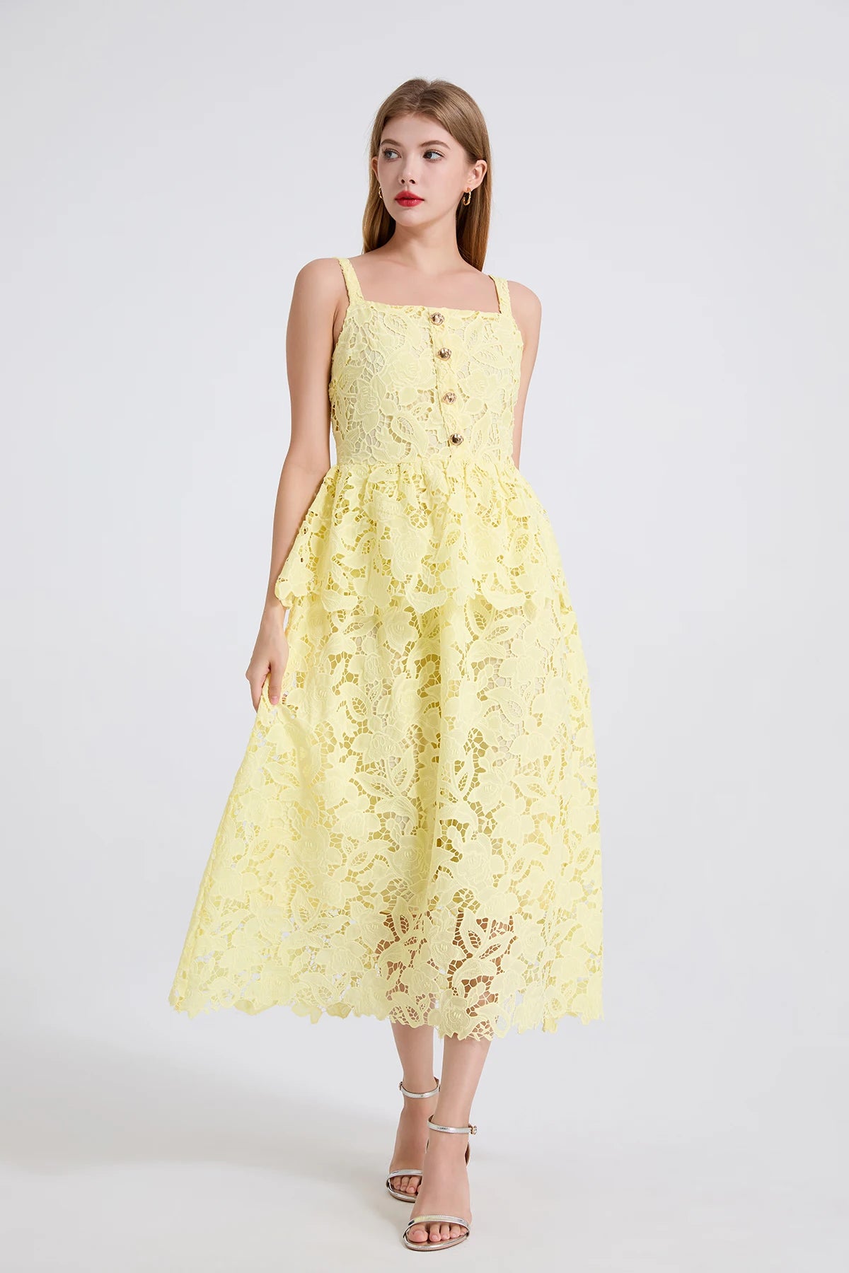 Women's Dress New Flower Embroidery Square Collar Long Dresses for Summer 2025 Backless Sleeveless Midi Dresses Party Dresses