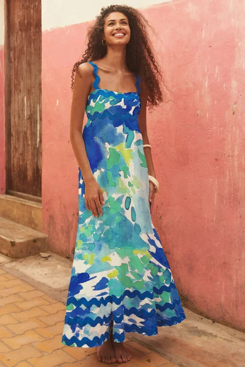 EuroWave Eleganza Dress – Summer 2025 A-Line Printed Maxi
