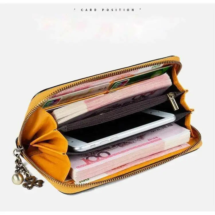 MOTAORA Vintage Genuine Leather Women's Long Wallet | RFID Protected Zipper Purse with Card Holders & Phone Pocket