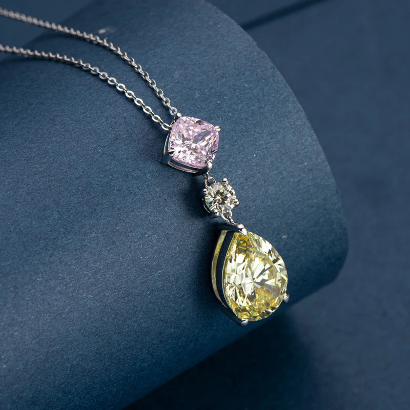 Lnngy 925 Sterling Silver Pear Cut Artificial Emerald Pendant Necklace Colorful Birthday Stone Necklaces Jewelry for Friends