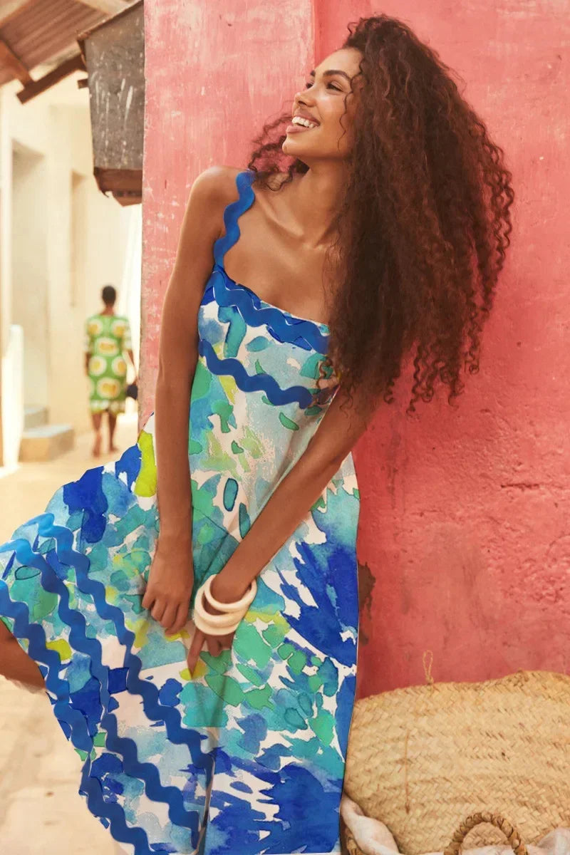 EuroWave Eleganza Dress – Summer 2025 A-Line Printed Maxi