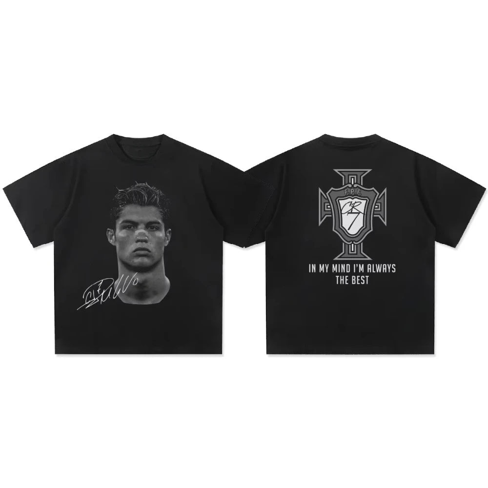 Cristiano Ronaldo Head T Shirt with Signature Trendy Graphic Tee Ronaldo CR7 Cristiano Ronaldo Shirt Ronaldo Vintage Football