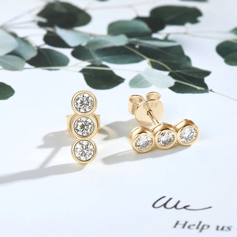 IOGOU 3mm Moissanite Jewelry Sets Real 925 Silver for Women 3 Stones Pendant Necklace Stud Earrings Set Valentine's Day Gifts