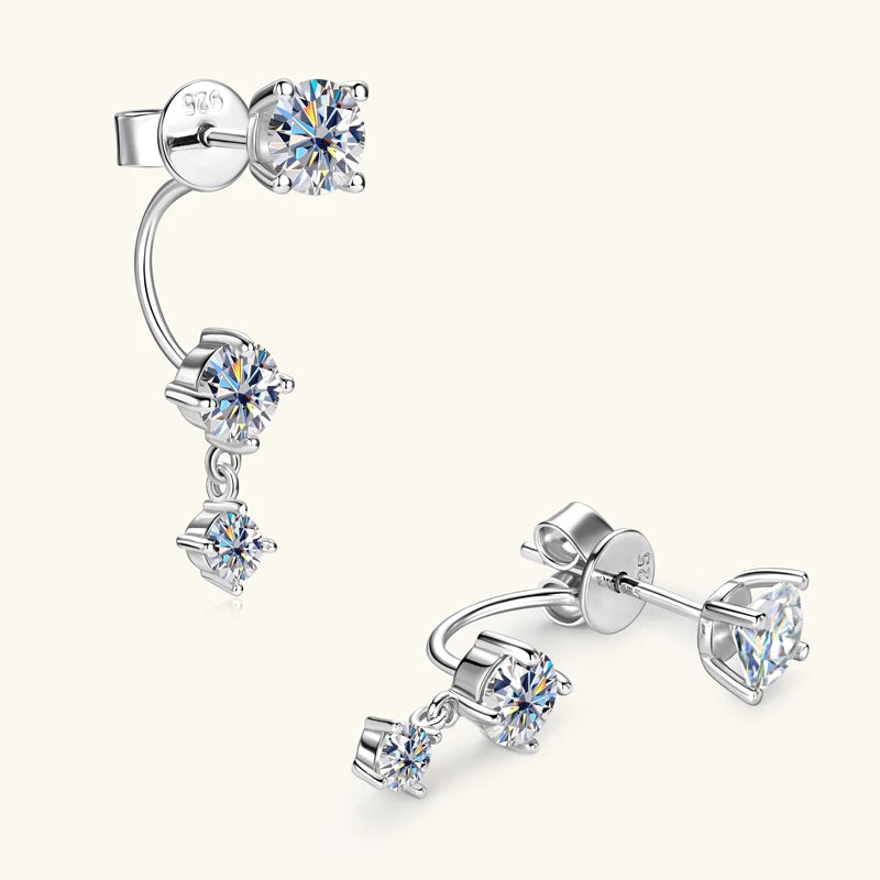 Lnngy 2.0 CTTW Moissanite Stud Earring 925 Sterling Silver Earrings For Women Front Back Double Sided 2 in 1 Pierced Ear Jewelry