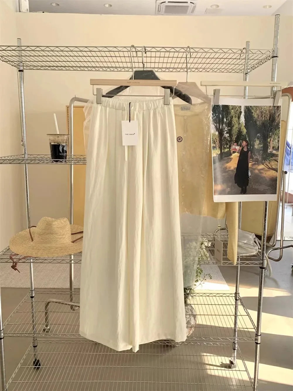 Slimming Wide Leg Cotton Linen Loose Fit Thin High Waist Casual Solid Color Summer Trousers for Women Elegant Drapey Style