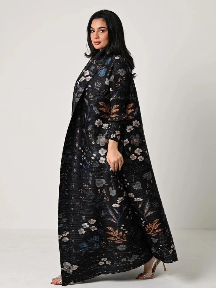 Dubai Abaya Luxury Evening Coat – Pleated Formal Cardigan Robe for Women
