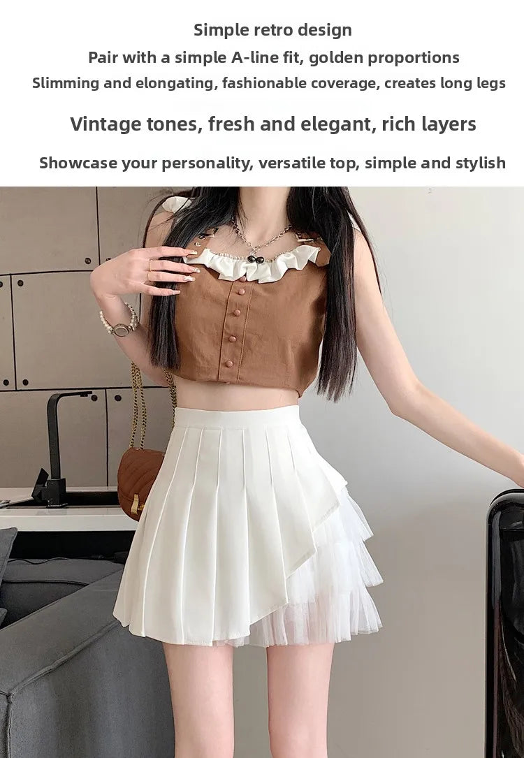 Slimming A-Line Skirt for ort Women High Waist Pleated Commuter Sle Net Gauze f Body Skirts Fem Faion