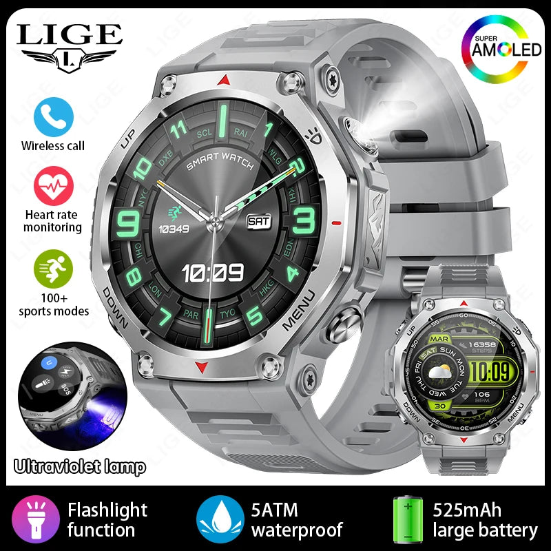 LIGE New 1.43 inch AMOLED Screen Smart Watch 525mAh Big Battery BT Call IPX8-5ATM Waterproof Sports Smartwatch For Android ios