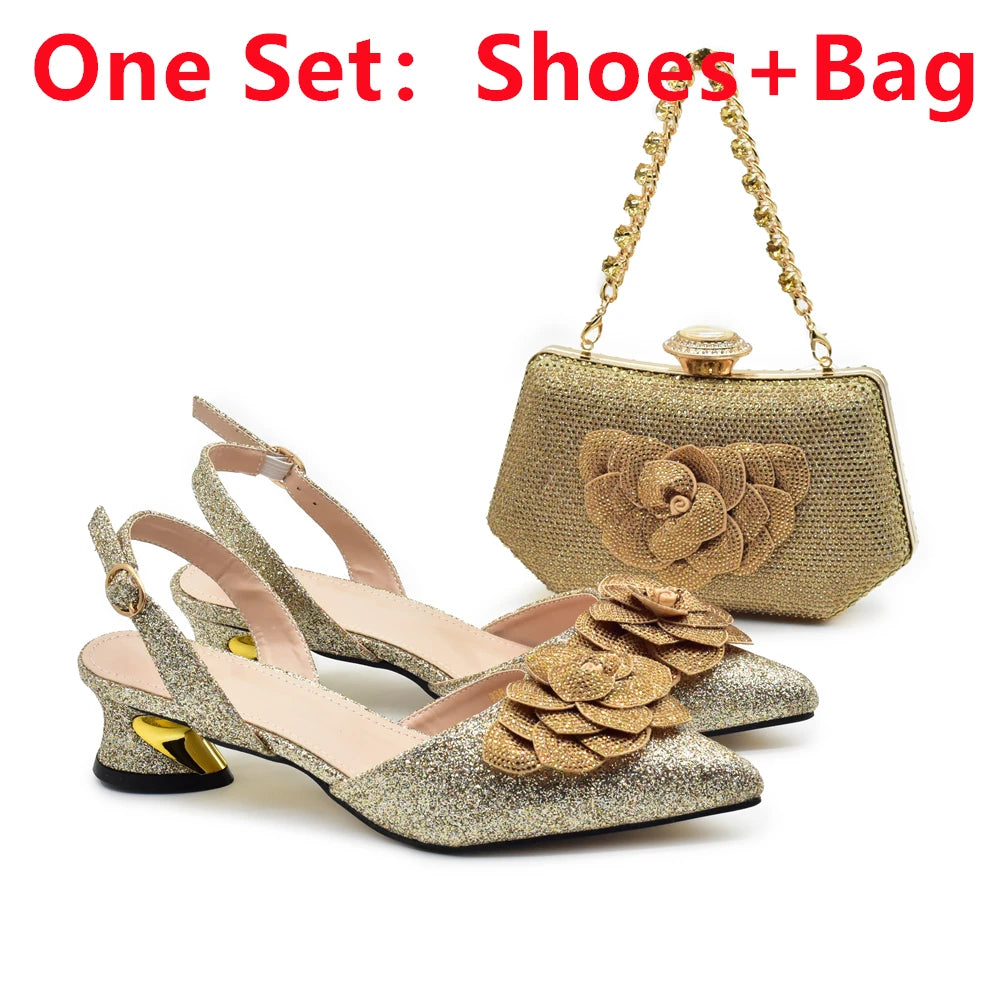 Ladies Shoe and Bag Set Latest Designers Luxury Italian Party Shoes and Bag Set for Women Rhinestone Wedding Bride Shoes Woman