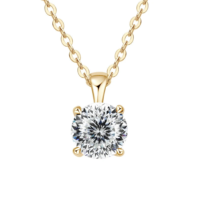 JoyceJelly Classic Four Prong 1ct Moissanite Necklace Women's 925 Sterling Silver Plated 18k Gold Pendant Luxury Fine Jewelry