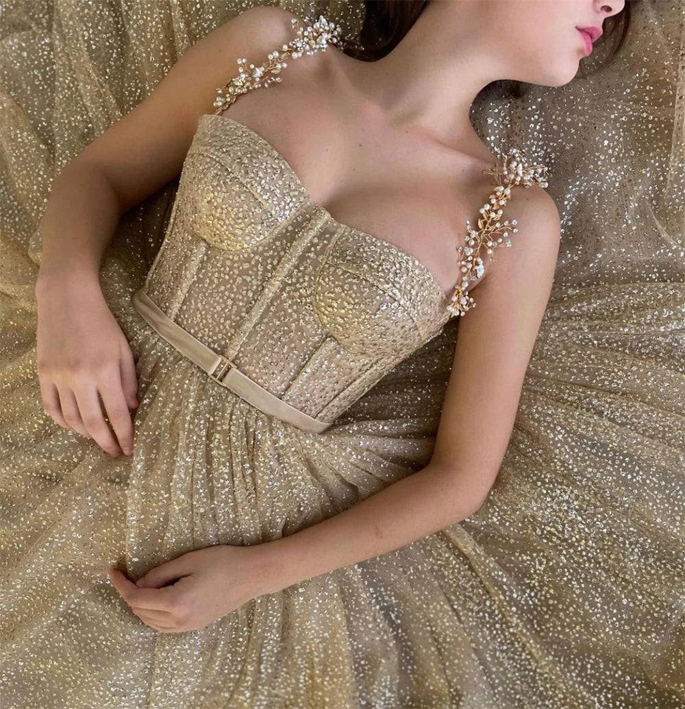 Mila Champagne Strapless Customized Party Dresses Sleeveles Beaded Straps Zip Prom Dresses Elegant Ankle-Length Evening Dresses