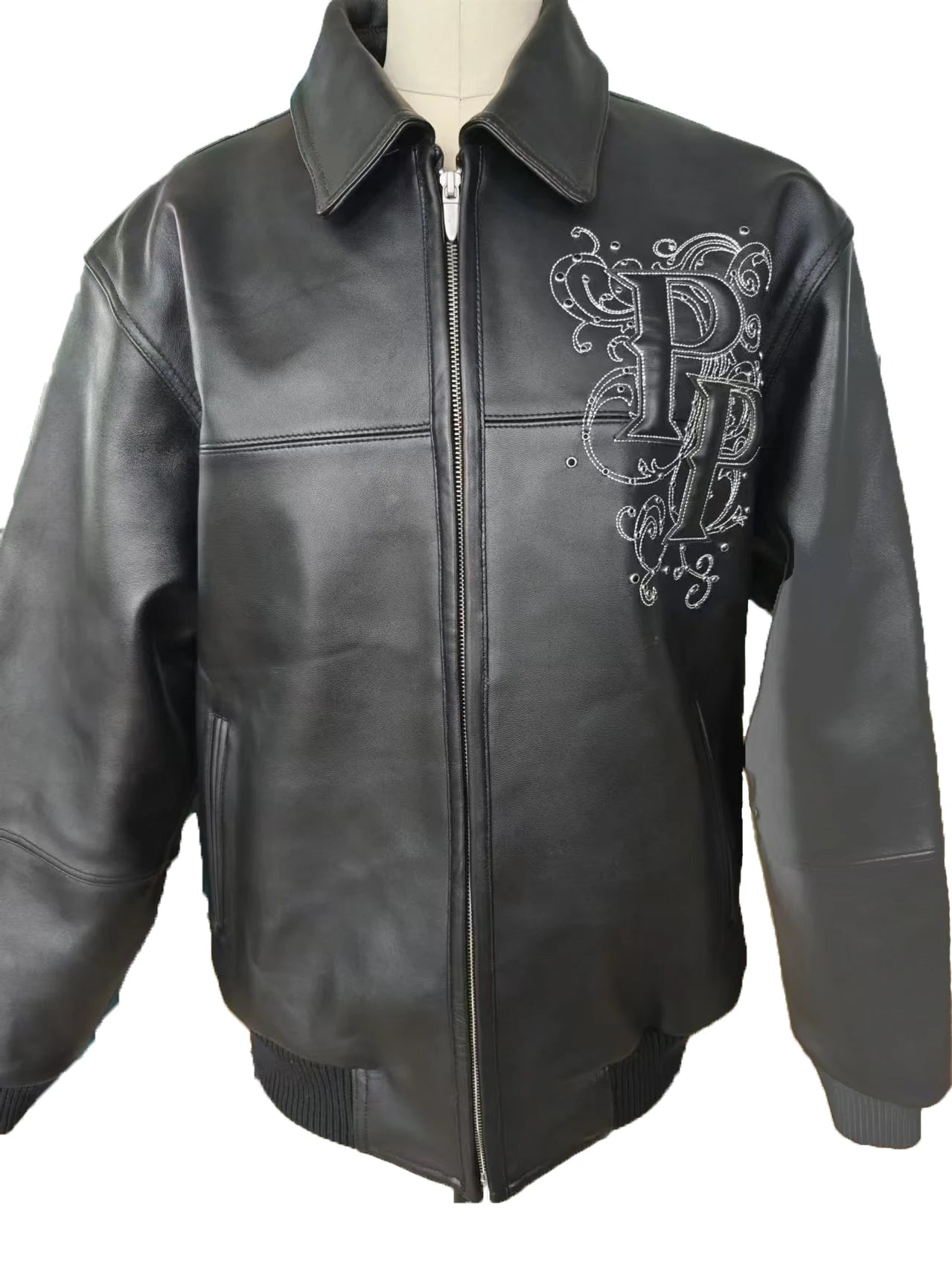 US size men's Hip Hop Sheep skin Varsity Jacket Embroidered Diamond Classic Casual Sport genuine leather Coat tops