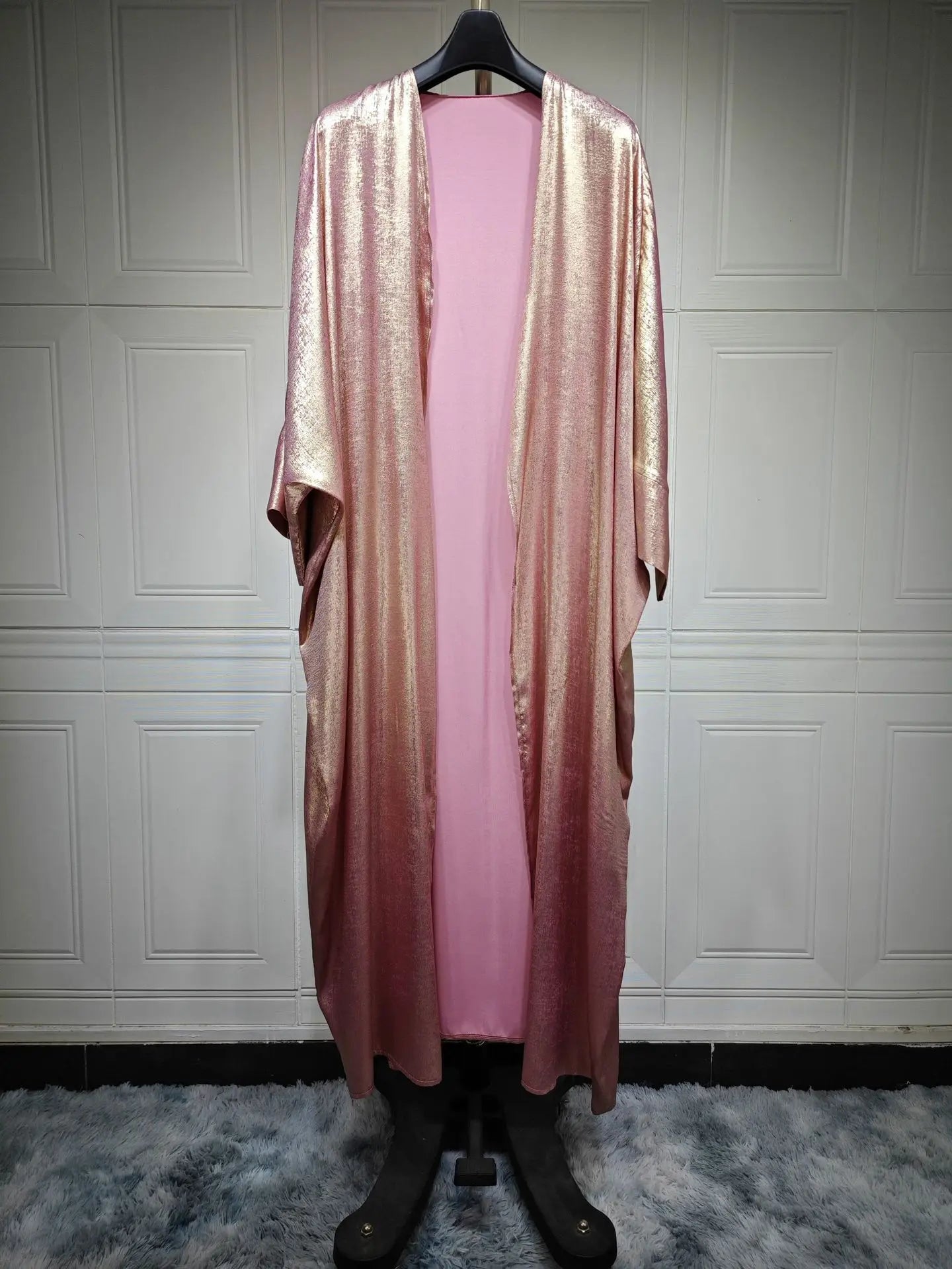 Dubai Luxury Shiny Satin Open Kimono Abaya – Muslim Kaftan Dress for Women