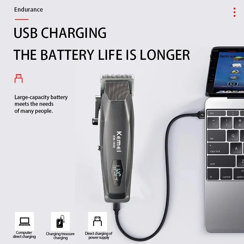 ماكينة حلاقة الشعر الاحترافية من كيمي، قابلة لإعادة الشحن عبر USB، ماكينة تشذيب شعر لاسلكية قوية لقص الشعر للرجال