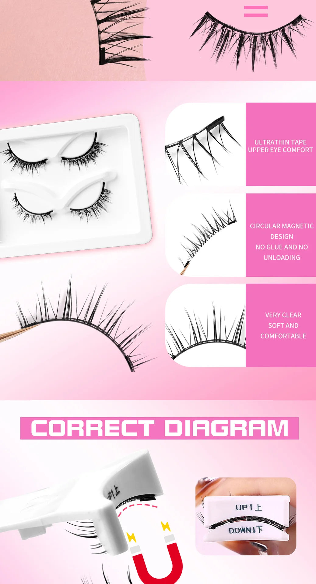 Magnetic False Eyelashes No Glue Needed - 3D Mink Eye Lashes Dramatic & Natural Look, Reusable Strip Lash Set