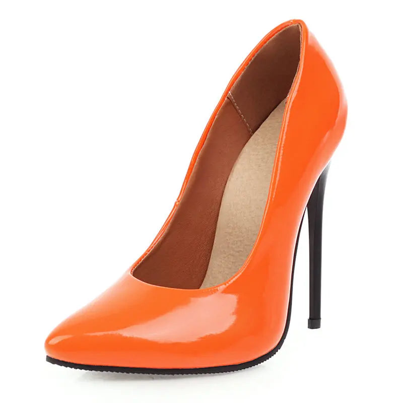 Women’s Pumps Classic Sexy Thin High Heels 12cm Patent Leather Stiletto Pointed Toe Party Elegant Office Shoes Big Size 34-48