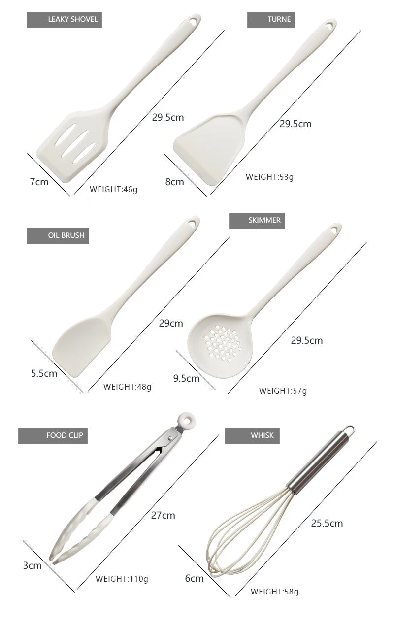 Pink 18Pcs Food Grade Silicone Kitchen Cookware Utensils Turner Spatula Measuring Spoon Practical Cooking Tool Kitchenware Set
