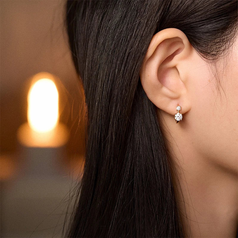 Lnngy 6.5mm Moissanite Earrings With Certificate Brinco Prata 925 Sterling Silver Hoop Earring For Women Korean Ear Jewerly