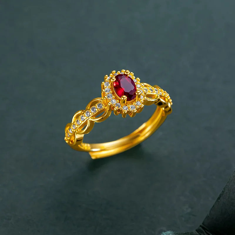 9999 24K real gold store, same gold women's ring, lively ruby, luxurious and beautiful jewelry