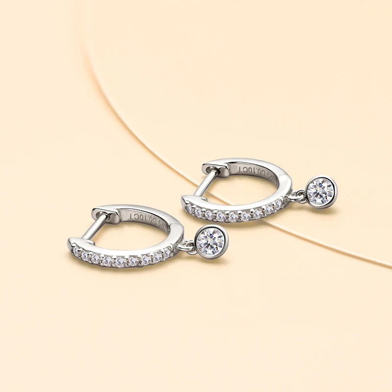 Lnngy 925 Sterling Silver Dangle Earring 1CT 2CT Round Bezel Setting Moissanite Drop Earrings For Women Girl Birthday Party Gift