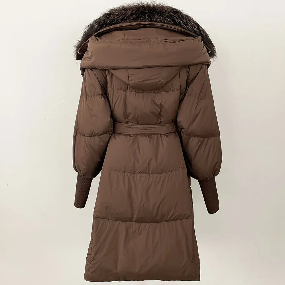 2025 Autumn Winter Women Coat Real Natural Fox Fur Long Down Jacket Thick Warm Casual Hooded White Duck Down Elegant Overwears