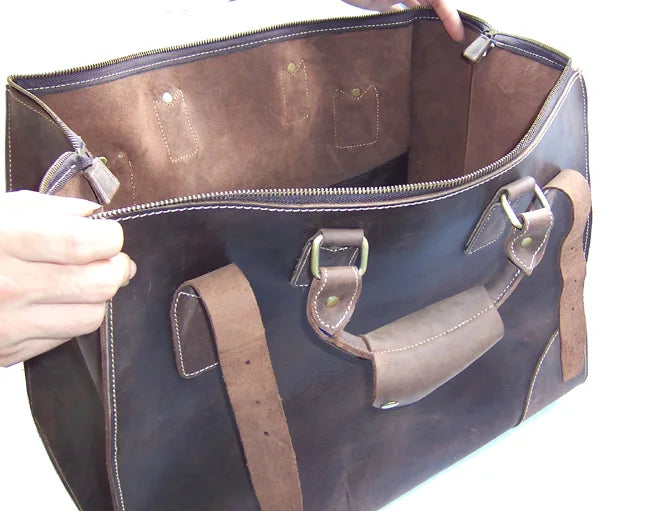 MUNUKI Vintage Crazy Horse Genuine Leather Travel bag Large Luggage bag men Leather duffle bag Large Weekend Bag Tote Big