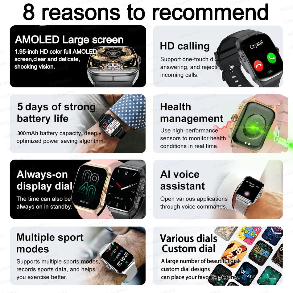 Smartwatch Men Women NFC AMOLED Screen Always Show Time Clock Bluetooth Call IP68 Waterproof Smart Watch Sport Fitness Bracelet