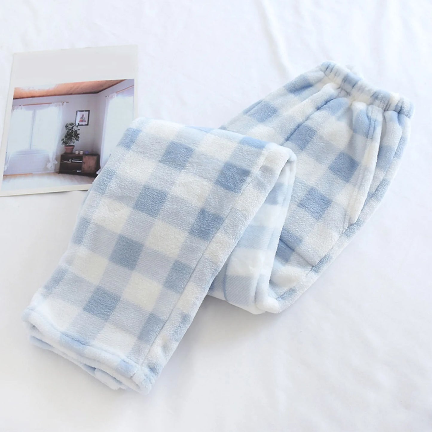 Women Loose Pajama Pants Plush Sleep Pants Soft Elastic Waist Pajama Bottoms Plaid New Classics Pants With 2 Pockets S-3XL